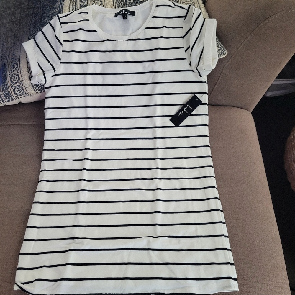Lulu's White Striped Women's Casual Lined Dress